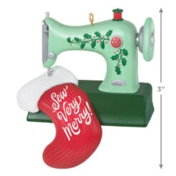 Hallmark Sew Very Merry! Ornament 10 Hallmark Sew Very Merry! Ornament -Hallmark Green Sewing Machine and Stocking Keepsake Ornament 1799QGO2927 03